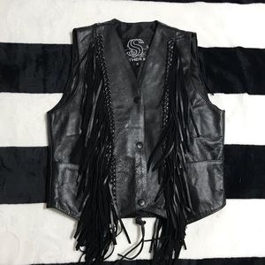 Leather King Black Fringed Women’s Biker Vest, S